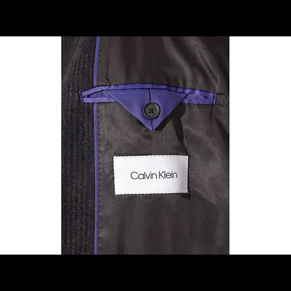 Calvin Klein Men's Malibu Slim-Fit Charcoal Plaid Overcoat - Picture 11 of 13